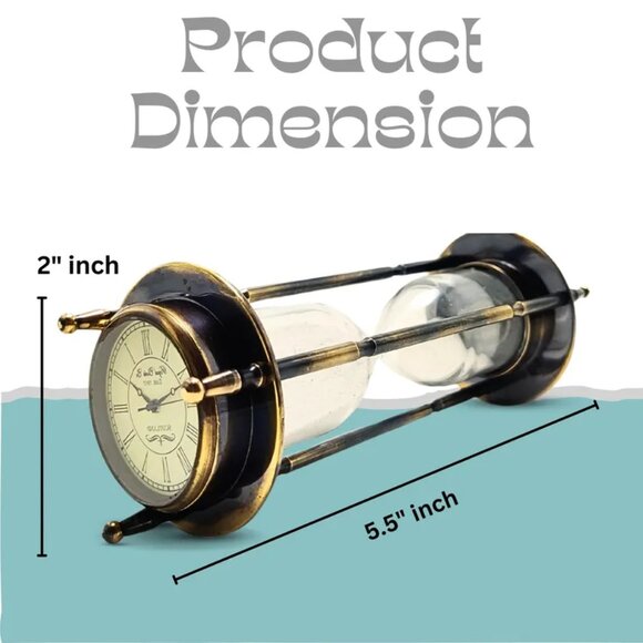 Antique Brass Compass Hourglass Nautical Maritime Sand Timer Desk Clock Decor - Picture 5 of 5